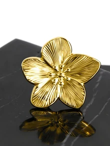 CHICVUE 1pc Adjustable Stainless Steel Gold 5-Petal Flower Ring Valentines Gifts - Five-leaf Flower - View 3