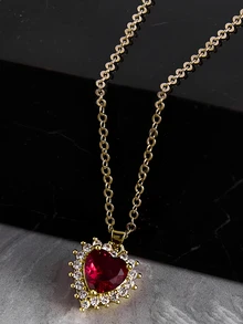 CHICVUE 1件女士优雅红色心形吊坠项链，不锈钢金色链条，适合作为情人节、母亲节、生日和圣诞节礼物 - 紅色 - 查看 6