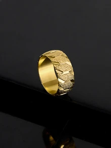 CHICVUE 1枚不锈钢时尚戒指，男女通用情侣戒指，适合婚礼、节日、日常佩戴，亦可作为圣诞礼物 - 金黃色 - 查看 1