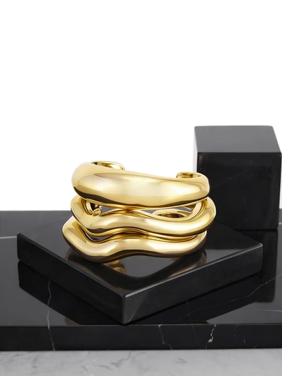 CHICVUE 3pcs Vintage Exaggerated Luxurious Gold Resin Bangle Set, Suitable For Women's Daily, Party, Date, Wedding, Festival Wear, Gift Gifts