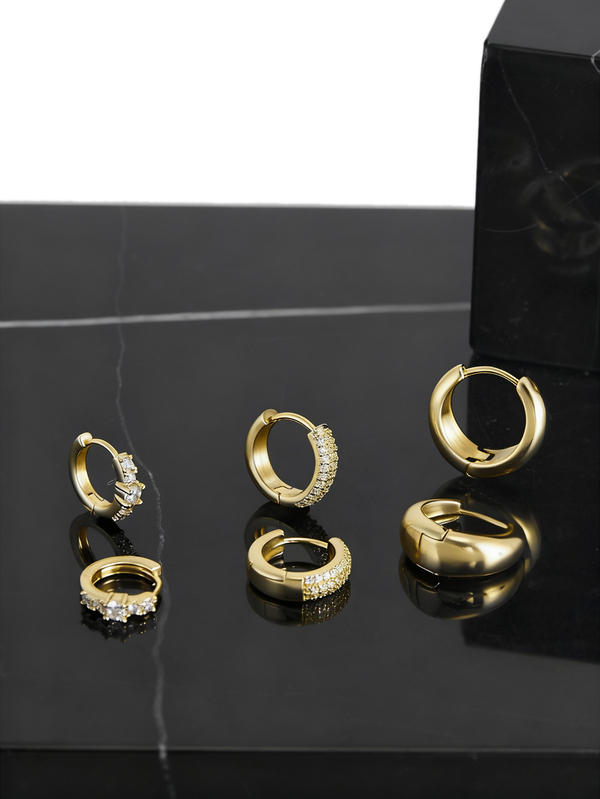 CHICVUE 3 Pairs Small Gold Hoop Earrings Set For Women, 14K Gold Plated Huggie Hoop Earrings For Multiple Piercing Dainty CZ/Cubic Zirconia Hoop Earrings Lightweight Chunky Hoop Earrings Christmas Gifts