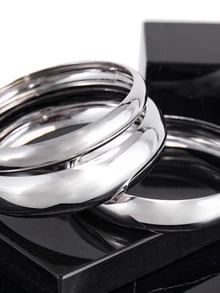 CHICVUE 3 piezas de brazaletes de metal lisos, pulseras apilables de estilo exagerado como regalos de Navidad - 3 piezas de oro blanco - Ver 3