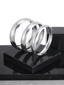 CHICVUE 3 piezas de brazaletes de metal lisos, pulseras apilables de estilo exagerado como regalos de Navidad - 3 piezas de oro blanco - Ver 1