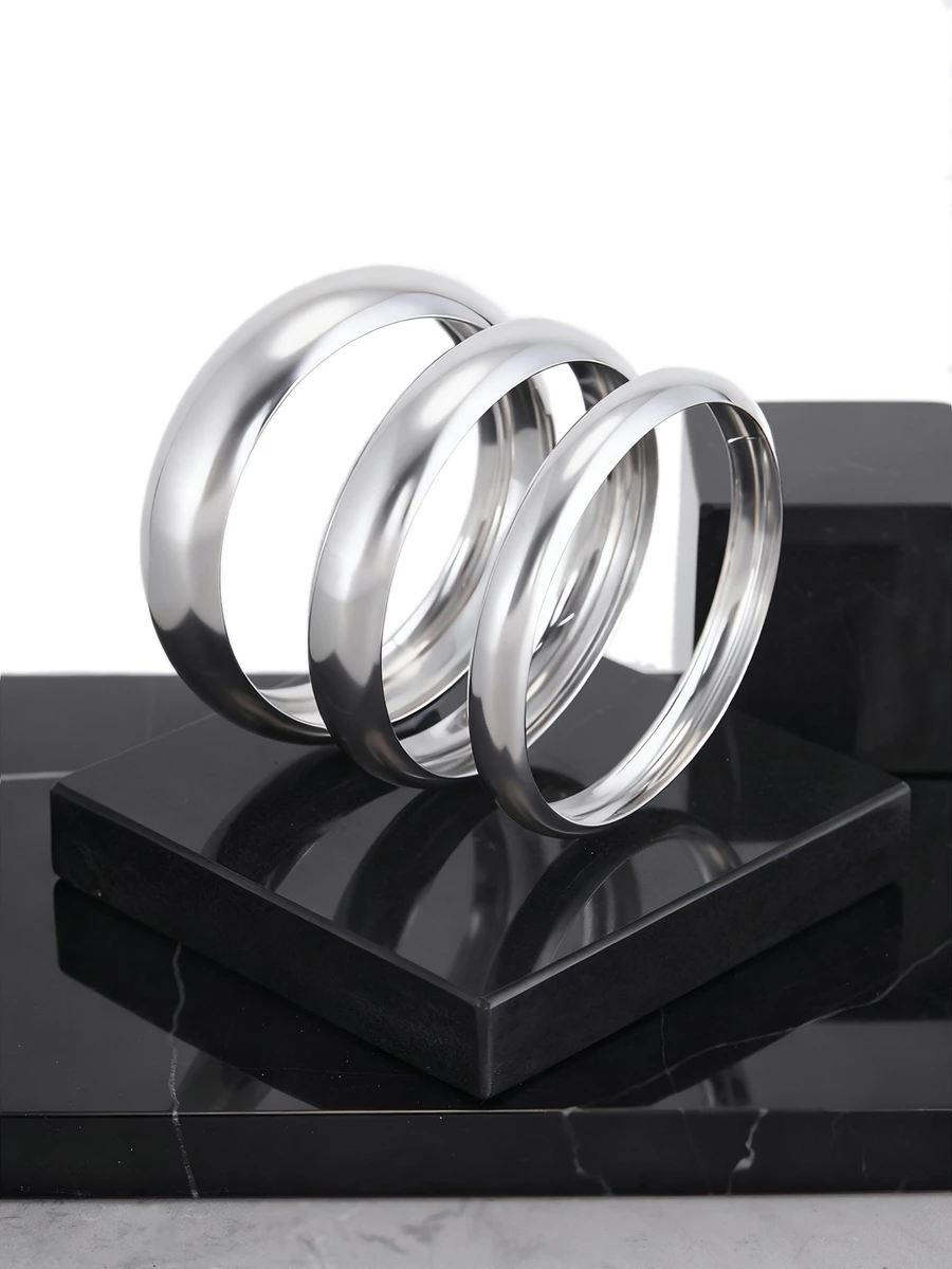 CHICVUE 3 piezas de brazaletes de metal lisos, pulseras apilables de estilo exagerado como regalos de Navidad - 3 piezas de oro blanco - Ver 1