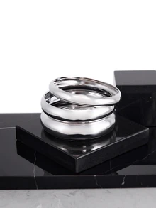 CHICVUE 3 piezas de brazaletes de metal lisos, pulseras apilables de estilo exagerado como regalos de Navidad - 3 piezas de oro blanco - Ver 4