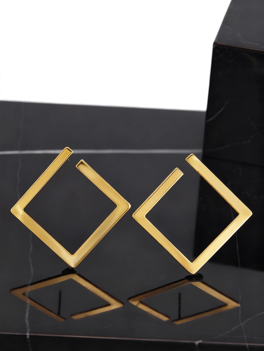 CHICVUE Metal Square Hoop Earrings Gifts - Yellow Gold - View 1