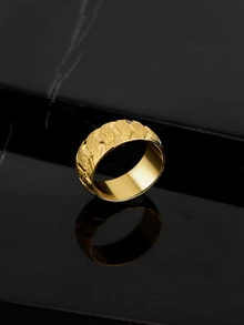 CHICVUE 1枚不锈钢时尚戒指，男女通用情侣戒指，适合婚礼、节日、日常佩戴，亦可作为圣诞礼物 - 金黃色 - 查看 4