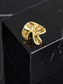 CHICVUE 1对简约纹理几何不对称时尚耳钉，女士圣诞礼物 - 金黃色 - 查看 4