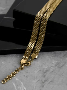 CHICVUE 18k Gold Plated Stainless Steel Chunky Mesh Chain Necklace, Suitable For Daily Wear And Holiday Gifts, Couple Jewelry Gifts - Yellow Gold - View 2