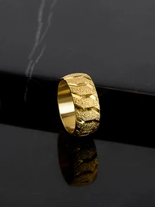 CHICVUE 1枚不锈钢时尚戒指，男女通用情侣戒指，适合婚礼、节日、日常佩戴，亦可作为圣诞礼物 - 金黃色 - 查看 2