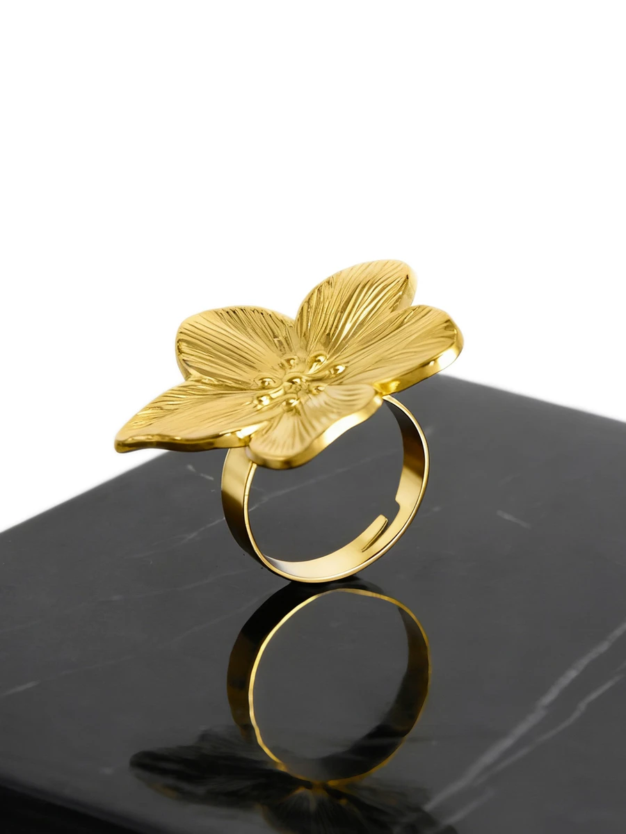 CHICVUE 1pc Adjustable Stainless Steel Gold 5-Petal Flower Ring Valentines Gifts - Five-leaf Flower - View 1