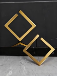 CHICVUE Metal Square Hoop Earrings Gifts - Yellow Gold - View 3