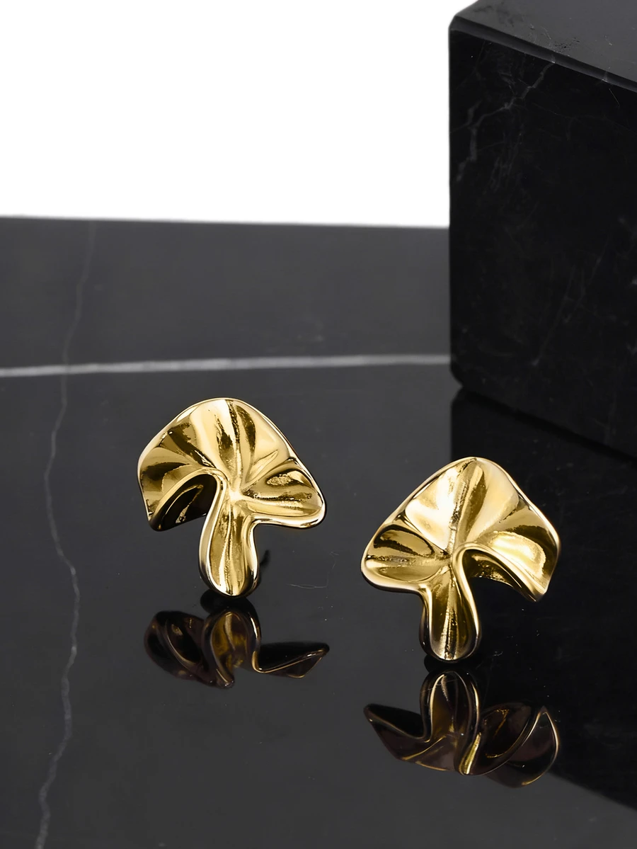 CHICVUE 1对简约纹理几何不对称时尚耳钉，女士圣诞礼物 - 金黃色 - 查看 1