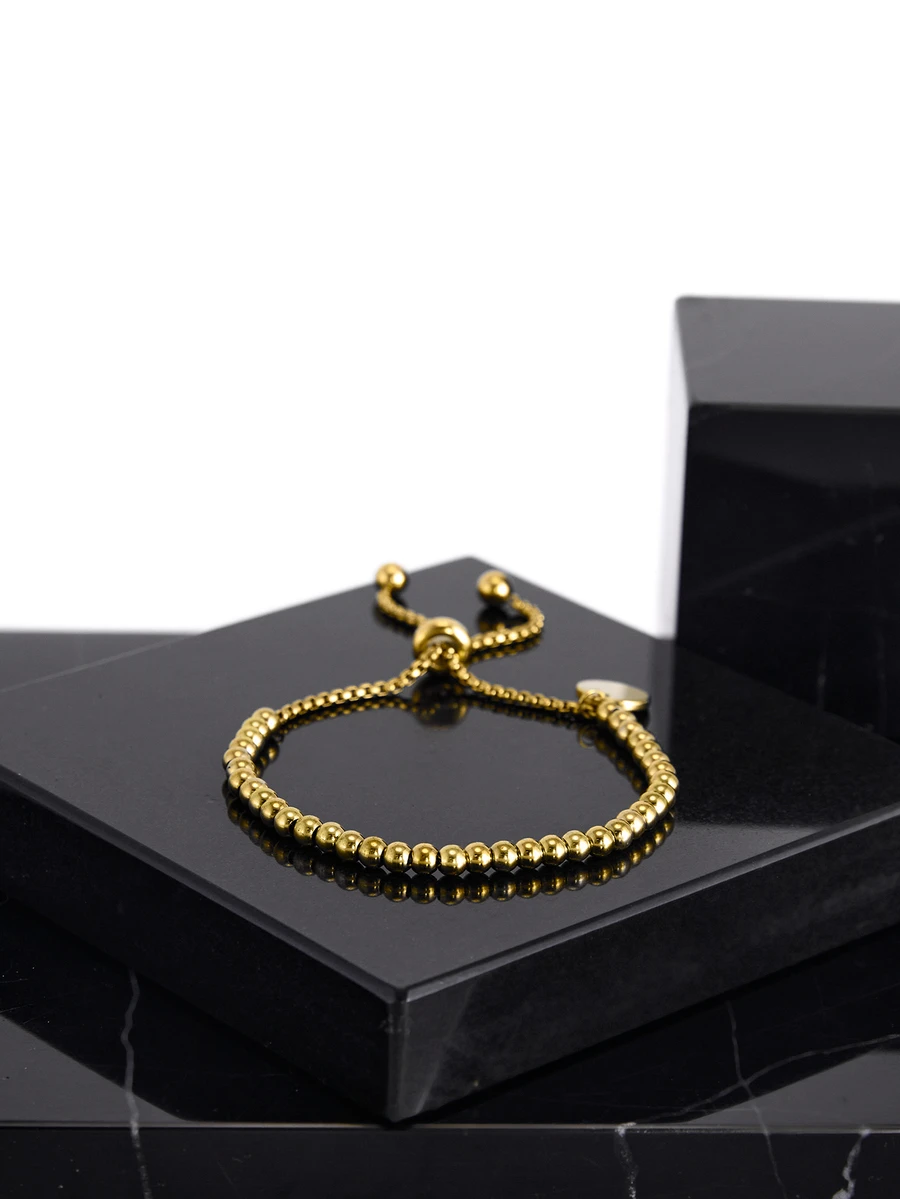 CHICVUE 1件简约时尚不锈钢镀层圆形吊坠可调节串珠手链，可刻字作为圣诞礼物 - 金色 - 查看 1