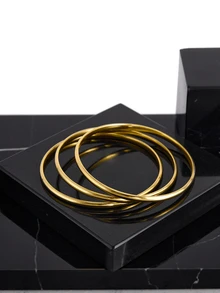 CHICVUE 3pcs 18K Gold Plated Stainless Steel Bangle Bracelets, Women Minimalist Basic Design Waterproof Jewelry Gifts