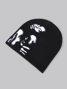 DareSee 街头风单件女士提花针织帽，带灵魂图案，适合日常佩戴，秋冬季圣诞节礼物 - 黑與白 - 查看 3