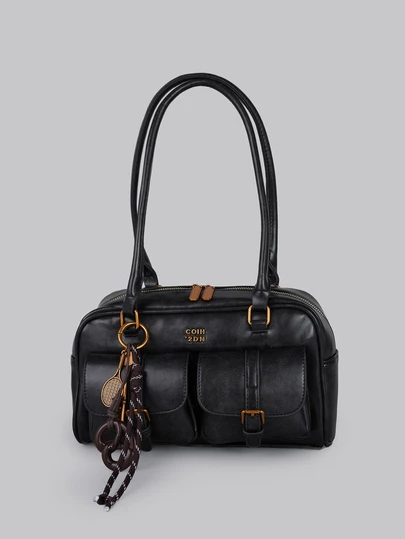 DareSee Women's Retro Solid Color Pu Leather Shoulder Bag With Multiple Pockets Large Capacity Comes With A Detachable Accessory Charm Gifts