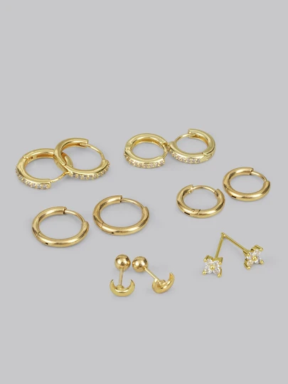 DareSee 6 Pairs Dainty Earrings Set For Women,14K Gold Plated Stainless Steel Huggie Hoop Earrings For Multiple Piercing Tiny CZ Gold Stud Earrings For Lobe Cartilage Helix Gifts