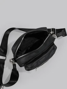 DareSee 新款女款簡約休閒兩件組單肩包 時尚斜挎包復古PU軟皮感女款斜挎包，街頭日系女包禮物 音樂節萬聖節 - 黑色 - 查看 6