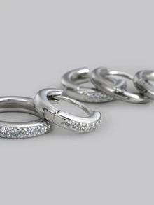 DareSee 6对精致月亮耳钉耳环套装，银色不锈钢低过敏性耳环，镶嵌小巧锆石花朵，适合耳垂、耳骨、耳廓等多个穿孔部位，是送给女性的礼物，也是音乐节的理想之选 - Silver-1# - 查看 4