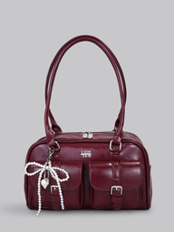 DareSee Women's Retro Solid Color Pu Leather Shoulder Bag With Multiple Pockets Large Capacity Comes With A Detachable Accessory Charm, Street & Japanese Bag For Women Gifts , Y2k