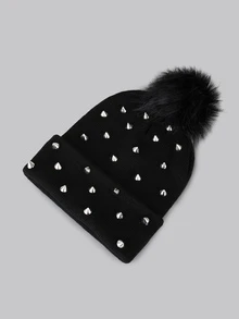 DareSee 1件装女士秋冬欧美朋克铆钉针织帽，保暖护耳针织拉法帽，适合通勤，圣诞礼物 - 多色 - 查看 3