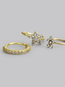 DareSee 12PCS 20G StainlessSteel Nose Rings Hoop For Women Men Paved CZ Flower Nose Piercing Jewelry L ShapedNose Ring Stud Set Gifts