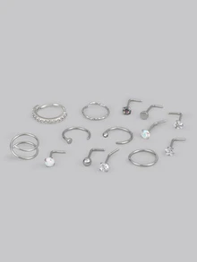 DareSee 18K不锈钢鼻环套装 - 14件套，优雅简约风格，低过敏性合成锆石鼻钉和鼻环，适合日常佩戴、派对场合，圣诞礼物