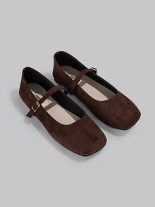 DareSee 女士简约棕色搭扣装饰芭蕾平底鞋，时尚优雅的玛丽珍鞋，适合工作装、学生装、休闲装、旅行装、优雅装扮，经典百搭，柔软舒适，带来卓越的穿着体验。Y2K音乐节返校季秋冬季礼物之选。 - 棕色 - 查看 2