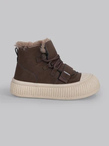 DareSee 2025 Winter New High-Top Shoes For Women, Plush Lining Thick Soles Casual Sneakers, Versatile, Ins Style, Brown & Black Leather Short Boots, Snow Boots Gifts Music Fest - Brown - View 3