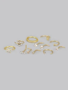 DareSee 12PCS 20G StainlessSteel Nose Rings Hoop For Women Men Paved CZ Flower Nose Piercing Jewelry L ShapedNose Ring Stud Set Gifts