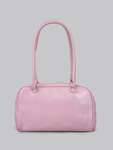 DareSee 女士复古纯色PU皮革单肩包，多口袋大容量，附赠可拆卸饰品挂饰，粉色音乐节 - 粉色 - 查看 3