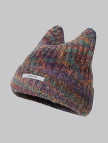 DareSee 1顶扎染可爱涤纶毛绒针织帽，带猫耳朵，秋冬圣诞礼物 - 咖啡棕 - 查看 2