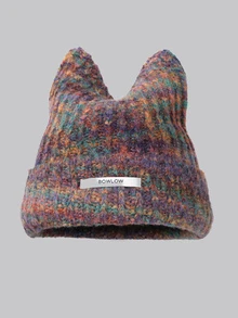 DareSee 1顶扎染可爱涤纶毛绒针织帽，带猫耳朵，秋冬圣诞礼物 - 咖啡棕 - 查看 1