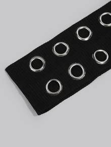 DareSee 1 Stück Punk Mädchen Hohlraum Ösen breites elastisches Stirnband, dehnbar, Metall, Rock, Steampunk für Sport, Lässig Stirnbänder, Haarzubehör, Turban Stirnband, Haarband Herbst Winter für Urlaubsoutfits, eleganter Schal, Weihnachtsgeschenke für Frauen