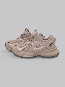 DareSee 女士银色厚底运动鞋，2025春季新款时尚轻便厚底多功能网面透气休闲运动鞋，圣诞礼物 - 米色 - 查看 2