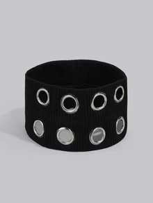 DareSee 1 Stück Punk Mädchen Hohlraum Ösen breites elastisches Stirnband, dehnbar, Metall, Rock, Steampunk für Sport, Lässig Stirnbänder, Haarzubehör, Turban Stirnband, Haarband Herbst Winter für Urlaubsoutfits, eleganter Schal, Weihnachtsgeschenke für Frauen