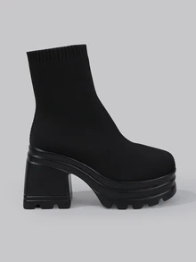 DareSee Perfect With Jeans,Perfect With Corset,Women's Fashionable Thick-Bottomed Knitted Knee High Boots For Autumn, Western Style Shorts Gifts - Black - View 3