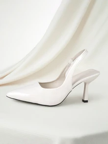 Clariva 女士小猫跟鞋，尖头漆皮细高跟婚鞋伴娘鞋，百搭优雅女士个性化绑带凉鞋圣诞礼物 - 杏色 - 查看 3