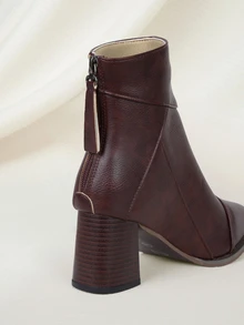 Clariva 秋冬女士短款粗跟踝靴，高跟踝靴，修身靴，英伦风靴子，圣诞礼物