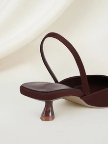 Clariva Giày cao gót Kitten Heel màu trơn dành cho nữ, Giày cao gót mũi nhọn thanh lịch, Giày cao gót hở mũi quai mắt cá chân thời trang, Quà tặng Giáng sinh - màu nâu - Xem 4