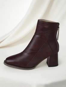 Clariva 秋冬女士短款粗跟踝靴，高跟踝靴，修身靴，英伦风靴子，圣诞礼物