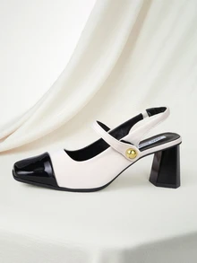 Clariva Vintage Square Toe French High Heel Sandals, Fashion Closed Toe High Heels, Sexy Elegant Mary Jane Shoes With Chunky Heel, Glossy Leather, Hook-And-Loop Closure, Suitable For Date, Bridesmaid, All Season Gifts