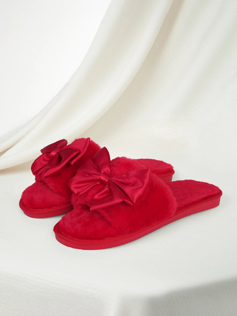 Clariva High-Quality TPR Non-Slip Bow Slippers, Auspicious Red, Wedding/Valentine's Day Gift Gifts - Red - View 1