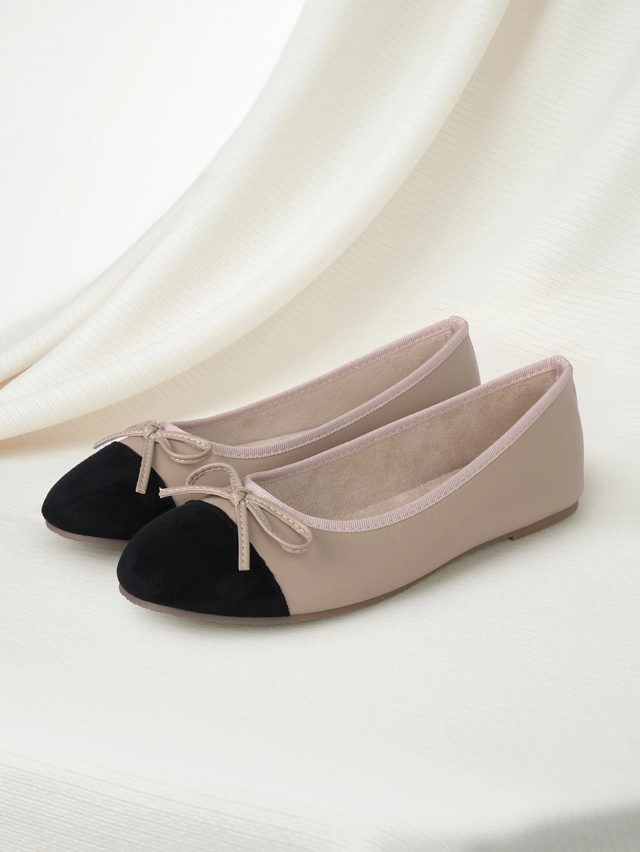 Clariva Chic Bowknot Patchwork Flat Shoes, Spring/Summer/Fall, Low Cut Granny Shoes With Soft Sole, Comfortable And Lightweight Gifts
