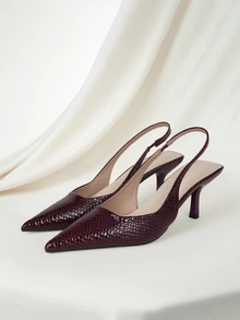 Clariva Giày cao gót nữ thu/đông, giày cao gót mũi nhọn, dép xăng đan hở gót mỏng thời trang, trang phục dự tiệc thanh lịch, giày cao gót mèo con, quà tặng Giáng sinh - Màu Đỏ Sâu - Xem 2