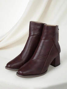 Clariva 秋冬女士短款粗跟踝靴，高跟踝靴，修身靴，英伦风靴子，圣诞礼物