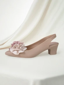 Clariva Chaussures à talons hauts à bout pointu casual pour femmes, motif floral à talon épais, style formel élégant, printemps/été extérieur, couleur chameau, cadeaux de Noël - Camel - Voir 2