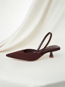 Clariva Giày cao gót Kitten Heel màu trơn dành cho nữ, Giày cao gót mũi nhọn thanh lịch, Giày cao gót hở mũi quai mắt cá chân thời trang, Quà tặng Giáng sinh - màu nâu - Xem 3