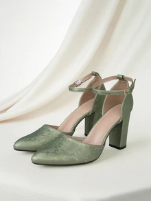 Clariva Sandalias de tacón medio huecas con hebilla y punta puntiaguda para mujer, diseño de empalme, elegantes, regalo de Navidad